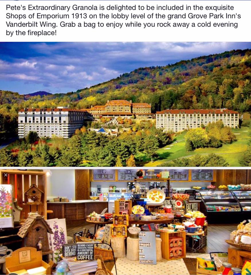 Pete's Extraordinary Granola is now at the Grove Park Inn