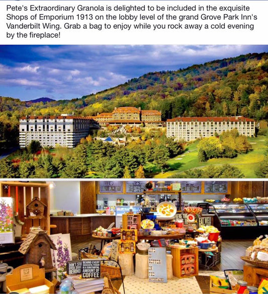 Pete's Extraordinary Granola is now at the Grove Park Inn